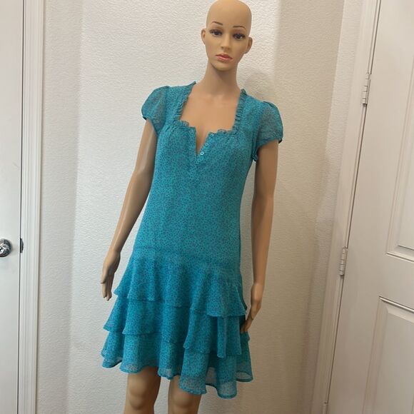 Crew clothing Size 6 Floral Square Lace Neck Short Sleeve Button Ruffle Lined - Picture 2 of 10